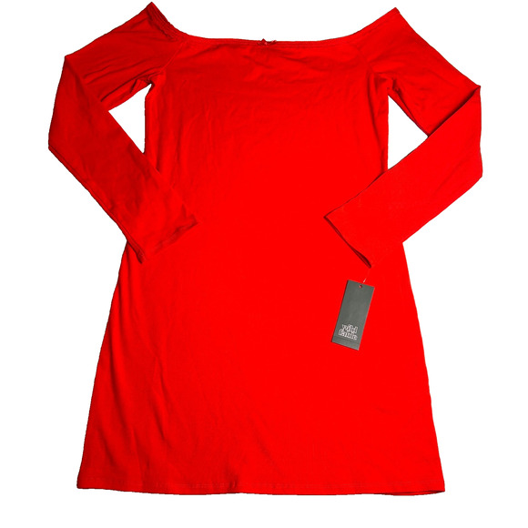 Wild Fable Off Shoulder Mini Dress Large Cherry Red Bodycon Lace Soft Girl - Picture 2 of 6